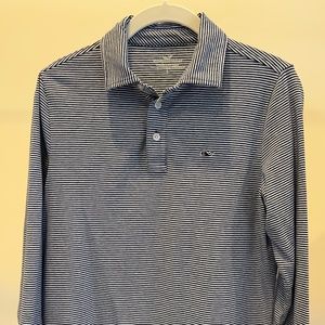 Boys Vineyard Vines Long Sleeve Blue/White Striped Polo (size L (14))
